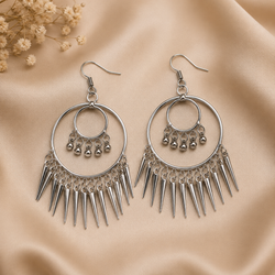 Oxidised Silver Boho Hoop Dangle Earrings
