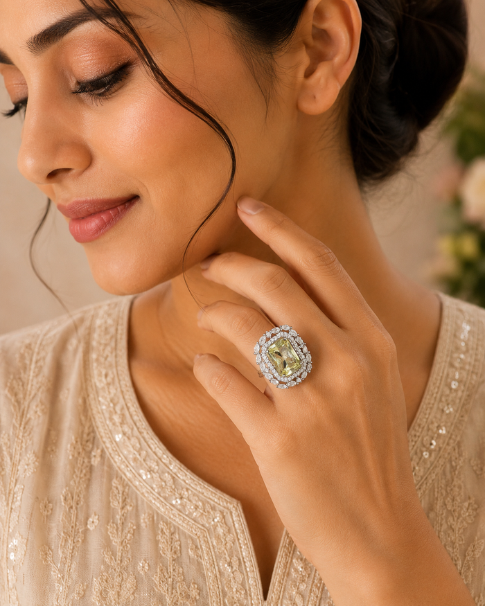 Elegant Adjustable Artificial Stone Statement Ring for Women