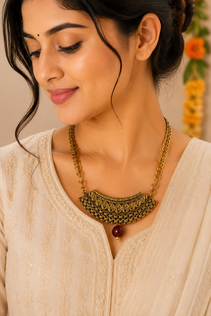 Traditional Antique Plated Statement Necklace for Women