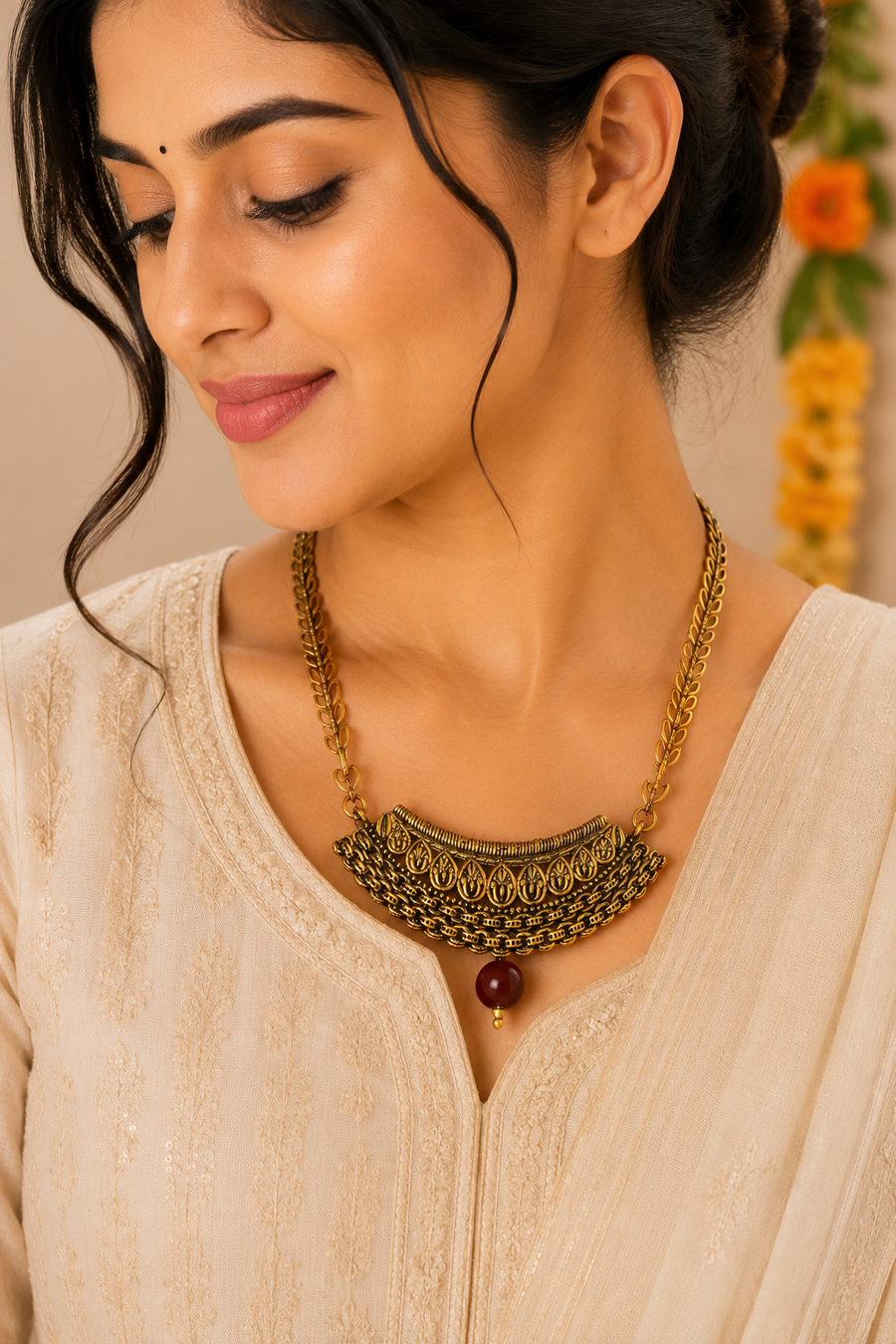 Traditional Antique Plated Statement Necklace for Women