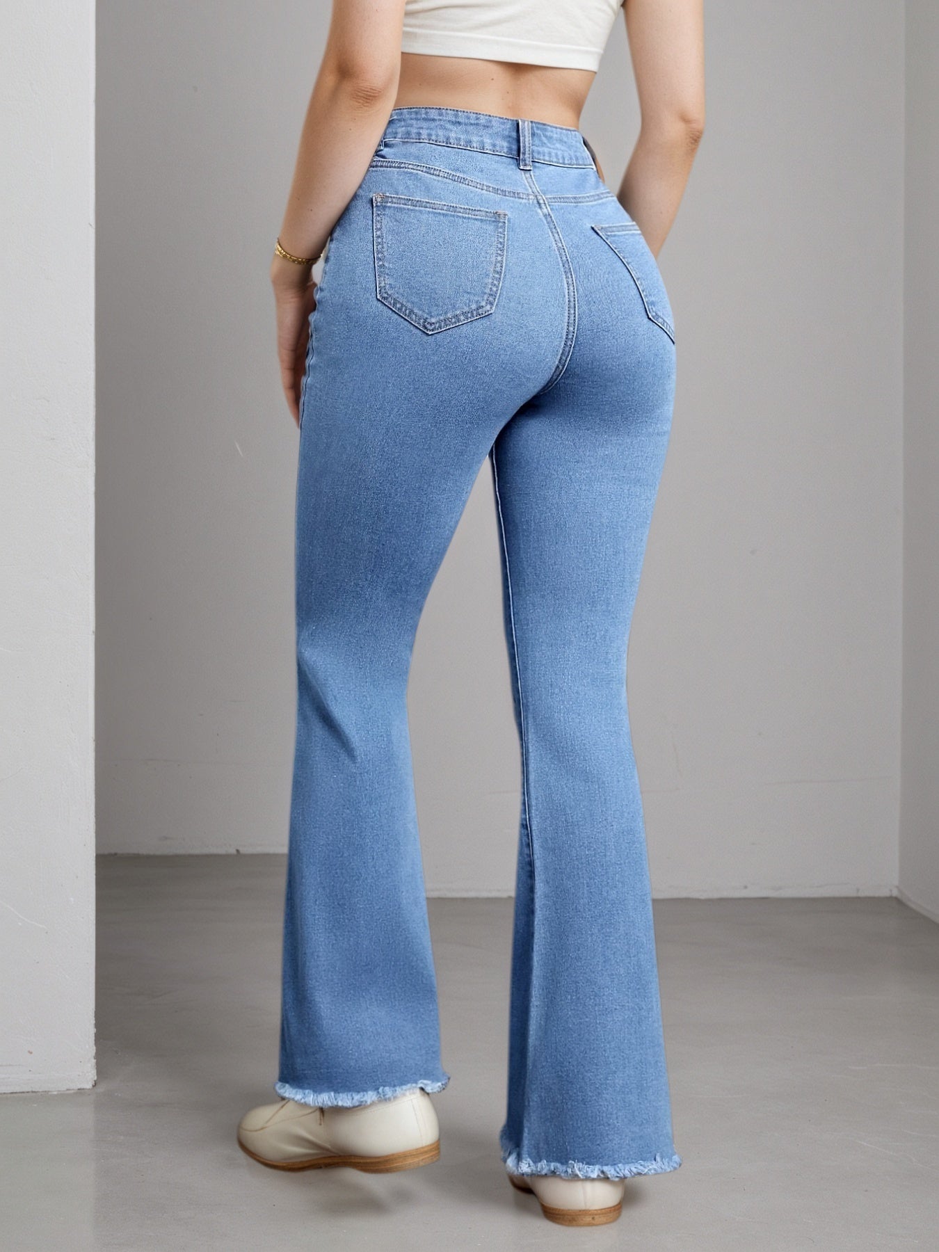 Enormous kart - Stylish High Stretch Flare Jeans with Heart Patchwork - Blue Bell Bottom Jeans for Women