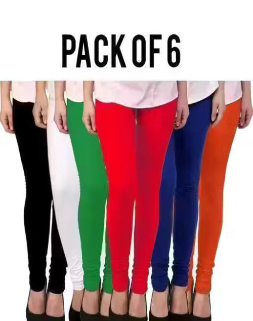 Women's Multi-Color Leggings Combo (Pack of 6) | Stretchable Churidar Bottoms