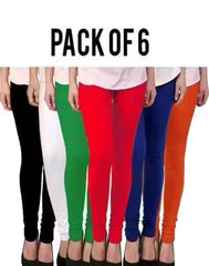 Women's Multi-Color Leggings Combo (Pack of 6) | Stretchable Churidar Bottoms