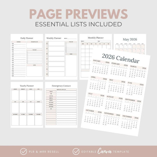 2026 Planner, Editable Canva Templates, Organisation Planner, Master Resell Rights, Rebrand Resell, Digital Product