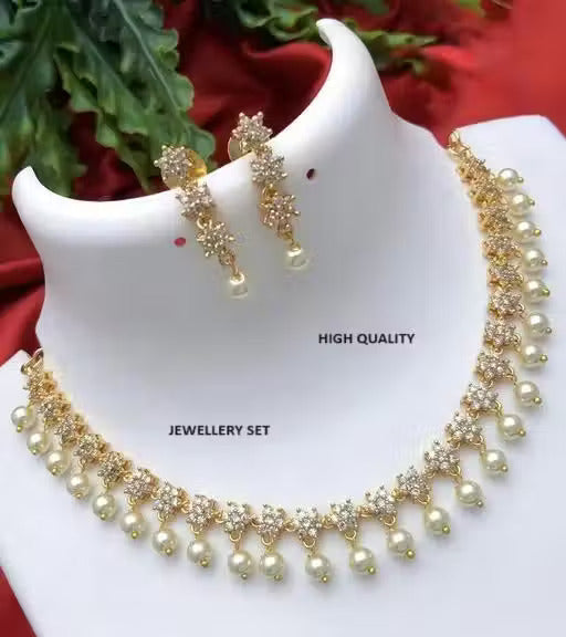 Elegant Gold Pearl Drop Necklace & Earrings Set