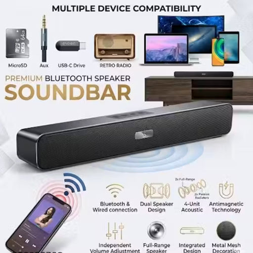 PORTABLE HOME TV Speaker Dynamic Thunder Sound 2400mAh Battery 10W Bluetooth Sound (Black, Stereo Channel)