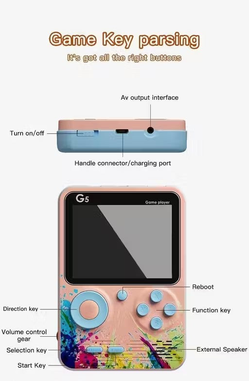 G 5 Handheld Game Console with 500 Built-in Retro Games | 3.648-Inch HD Color Screen | Rechargeable Portable Game Player for Kids & Adults (ANY COLOUR AVAILABLE)